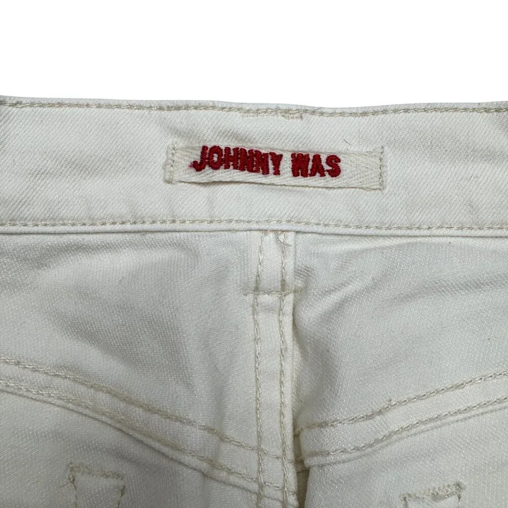 Johnny Was The Cropped Boyfriend Jean Women's Off White Pants Fray Hem, Size 27 - Picture 8 of 13